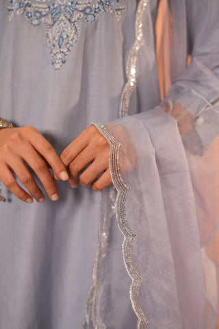 Powder Blue Lawn Embroiderd Kurta Set With Dupatta