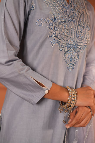 Powder Blue Lawn Embroiderd Kurta Set With Dupatta