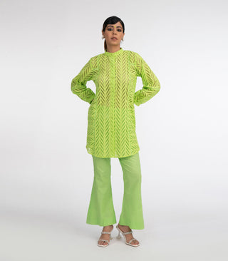 Parrot Green Chikankari co-ord set