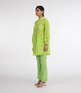 Parrot Green Chikankari co-ord set