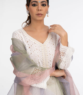 White chikankari suit