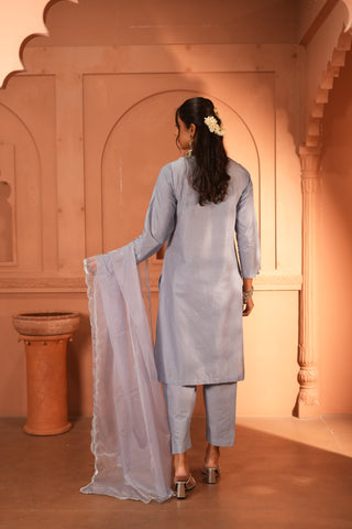 Powder Blue Lawn Embroiderd Kurta Set With Dupatta