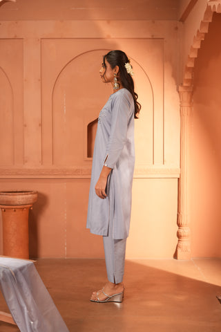 Powder Blue Lawn Embroiderd Kurta Set With Dupatta