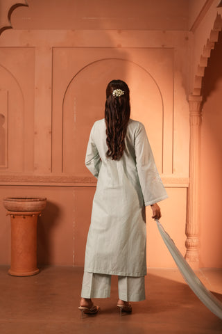 Sky Blue Lawn Embroiderd Kurta Set With Dupatta