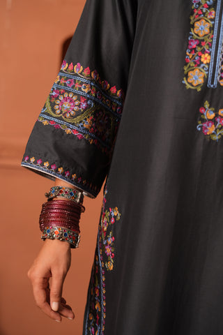 Black Plum Lawn Embroidered Kurta Set With Dupatta