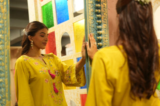 Lemon Green Lawn Embroidered Kurta Set with Dupatta