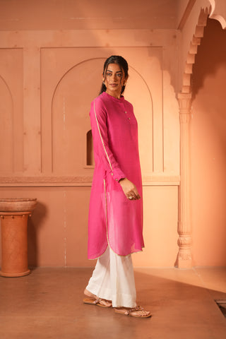 Pink Chanderi Kurta With Lace Detail