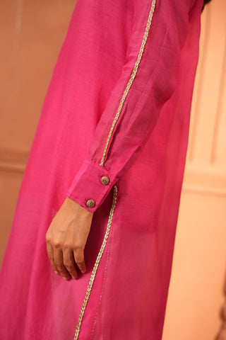 Pink Chanderi Kurta With Lace Detail
