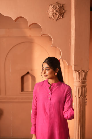 Pink Chanderi Kurta With Lace Detail