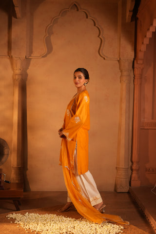 Yellow Lawn Embroidered Kurta Set With Dupatta