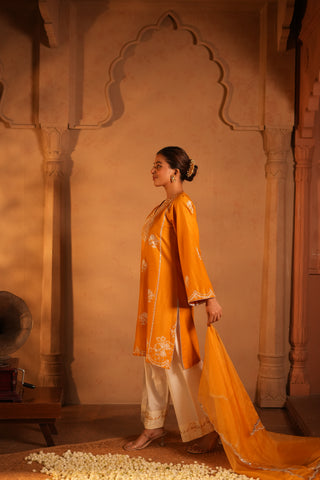 Yellow Lawn Embroidered Kurta Set With Dupatta