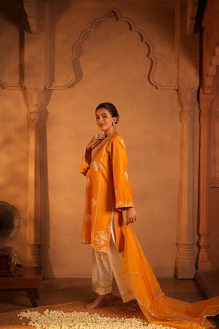 Yellow Lawn Embroidered Kurta Set With Dupatta
