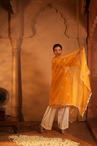 Yellow Lawn Embroidered Kurta Set With Dupatta