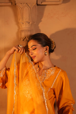 Yellow Lawn Embroidered Kurta Set With Dupatta