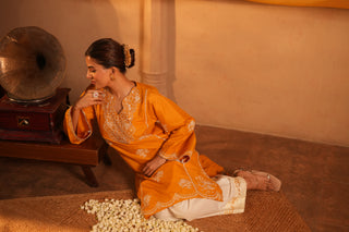 Yellow Lawn Embroidered Kurta Set With Dupatta