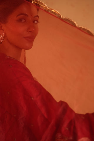 Red Lawn Embroidered  Kurta Set With Dupatta