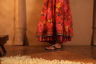 Doha Slik Shirt and Cotton Red Flower Printed Skirt