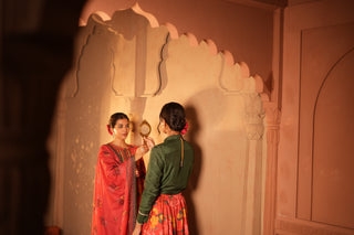 Red Floral Print Kurta Set with Dupatta