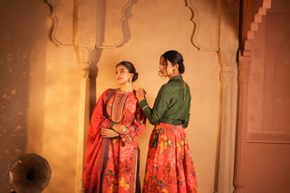 Red Floral Print Kurta Set with Dupatta