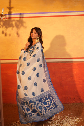 Blue Floral Printed Cotton Garara Set with Dupatta