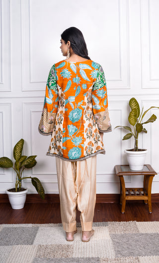Multicolor Printed Dola Silk farsi Salwar Set