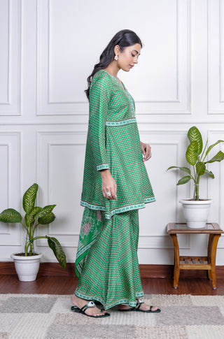 Green Dola Silk Printed Sharara Set With Dupatta