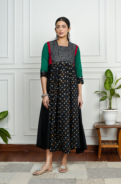 Black Cotton Bandhani Kurti