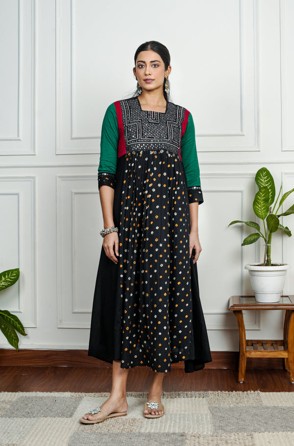 Black Cotton Bandhani Kurti
