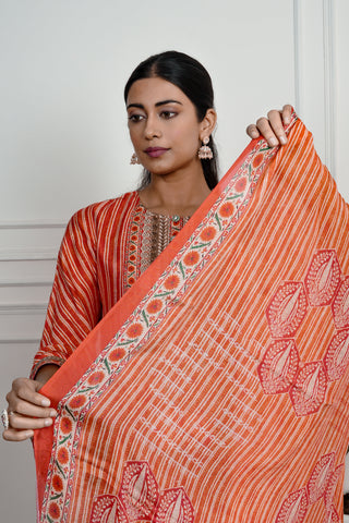 Red  Printed Dola Silk Farsi Salwar With Dupatta