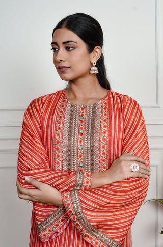 Red  Printed Dola Silk Farsi Salwar With Dupatta