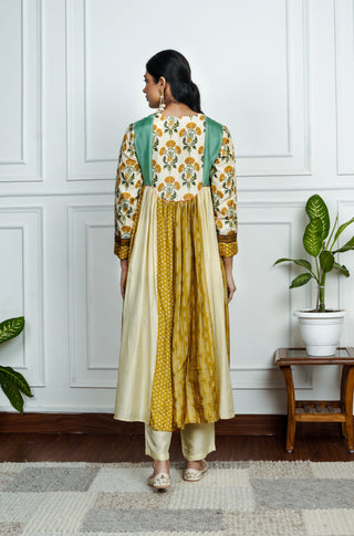 Multicolor Printed Dola Silk dress With Pant