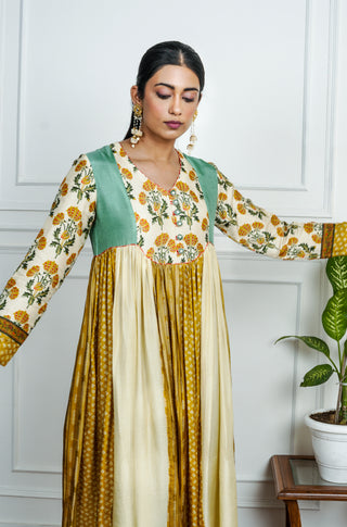 Multicolor Printed Dola Silk dress With Pant