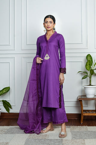 Purple Lawn Coord Set with Dupatta