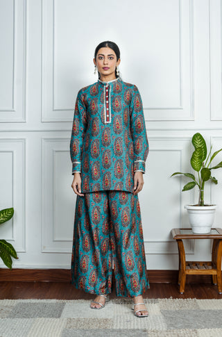 Blue Dola Silk Printed Co-Ord Set