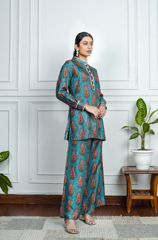 Blue Dola Silk Printed Co-Ord Set