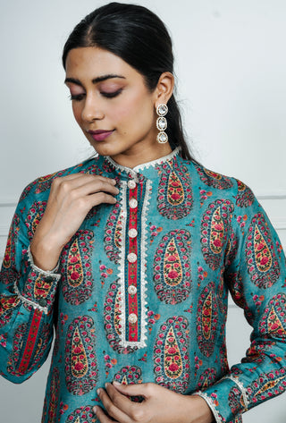 Blue Dola Silk Printed Co-Ord Set