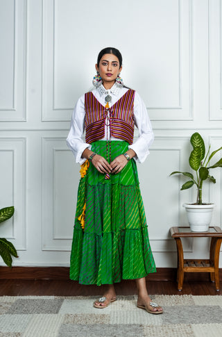 Green Chiffon Leheriya Skirt