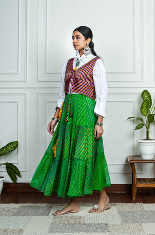 Green Chiffon Leheriya Skirt