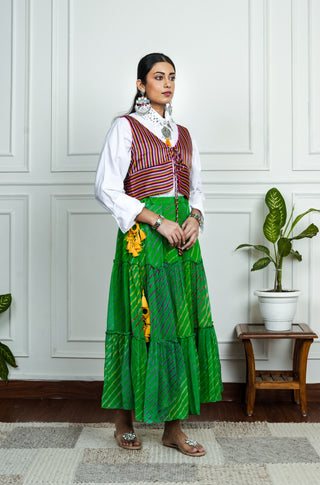 Green Chiffon Leheriya Skirt