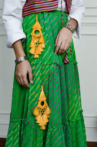 Green Chiffon Leheriya Skirt
