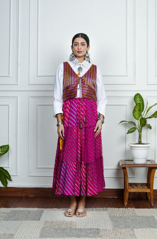 Pink Chiffon Leheriya Skirt