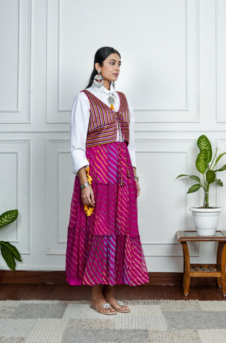 Pink Chiffon Leheriya Skirt