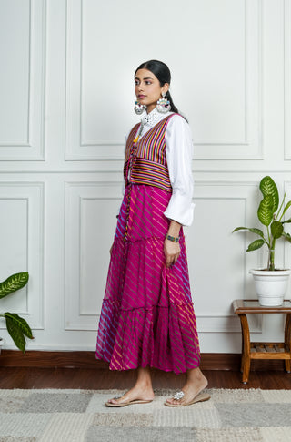 Pink Chiffon Leheriya Skirt