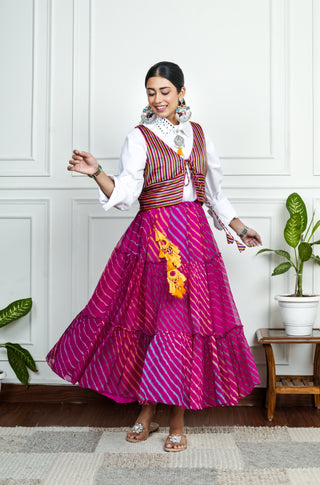 Pink Chiffon Leheriya Skirt
