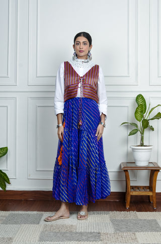 Vibrant Blue Chiffon Leheriya Skirt