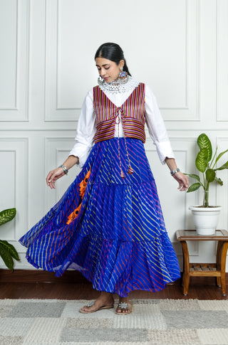 Vibrant Blue Chiffon Leheriya Skirt