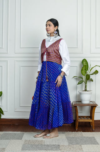 Vibrant Blue Chiffon Leheriya Skirt