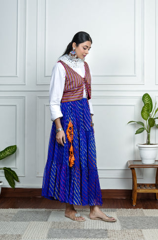 Vibrant Blue Chiffon Leheriya Skirt