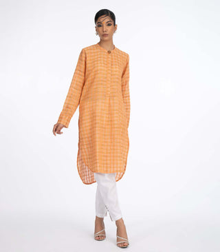 Orange woven kurta set