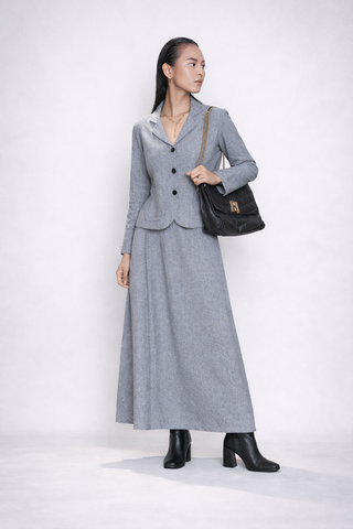 Dove Grey Mangalgiri Cotton Solid Skirt & Jacket Set | Box Pleat | For Women